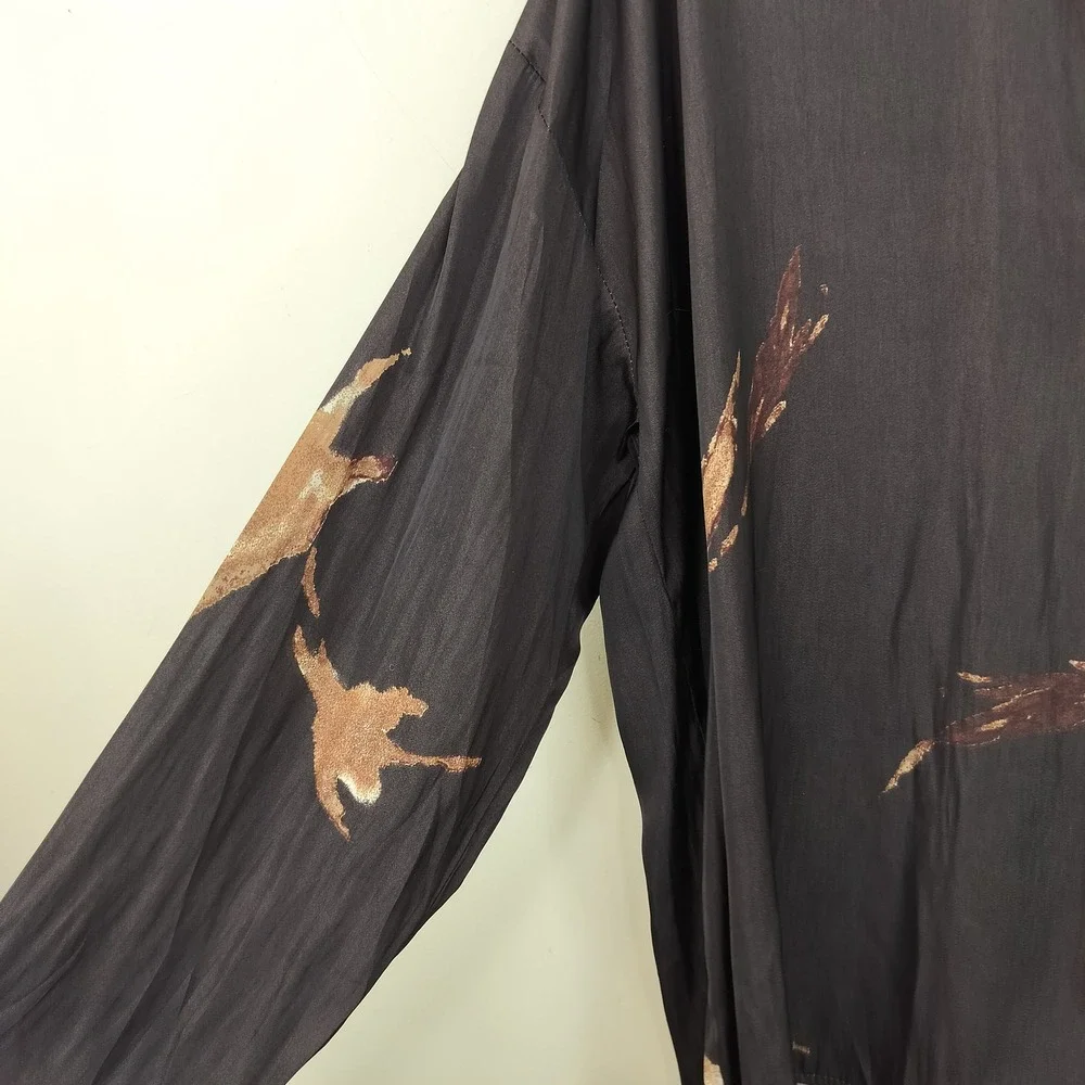 Grade & Gather Blouse Women XL Brushstroke V-Neck Long Sleeve Boho Brown Black